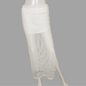 White Crochet Maxi Skirt With Side‎ Slit